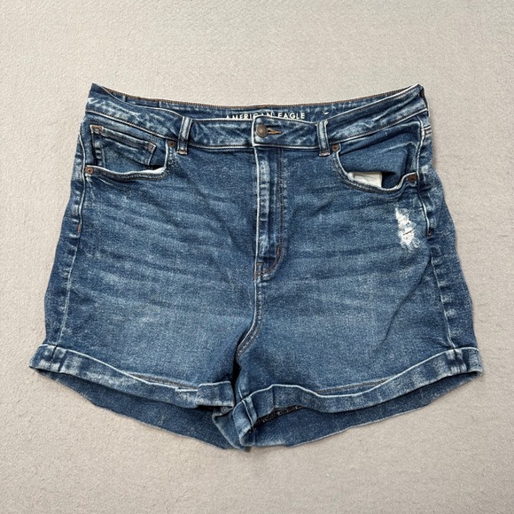 American Eagle Outfitters Pants - American Eagle Shorts Women's 16 Blue Denim Stretch Cuffed High Rise‎ Distressed